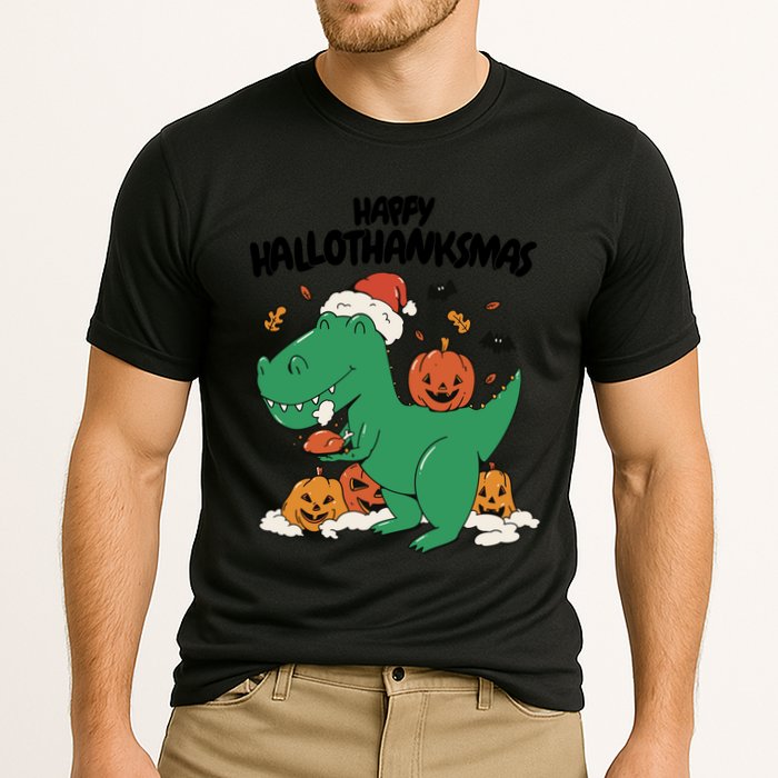 Happy Hallothanksmas Dinosaur Holiday Cooling Performance Crew T-Shirt