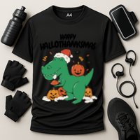 Happy Hallothanksmas Dinosaur Holiday Cooling Performance Crew T-Shirt