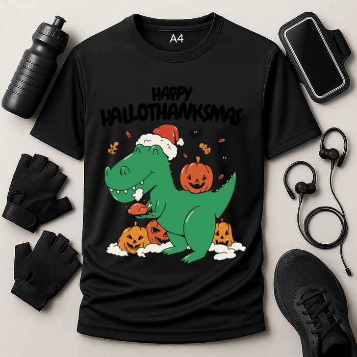 Happy Hallothanksmas Dinosaur Holiday Cooling Performance Crew T-Shirt