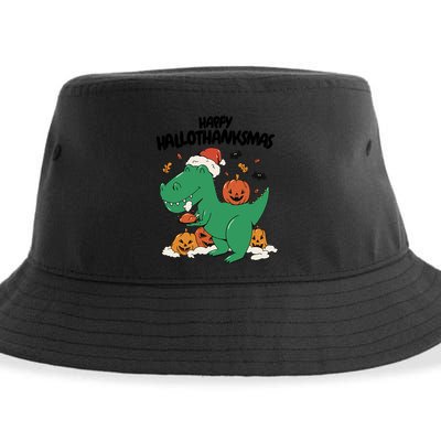 Happy Hallothanksmas Dinosaur Holiday Sustainable Bucket Hat