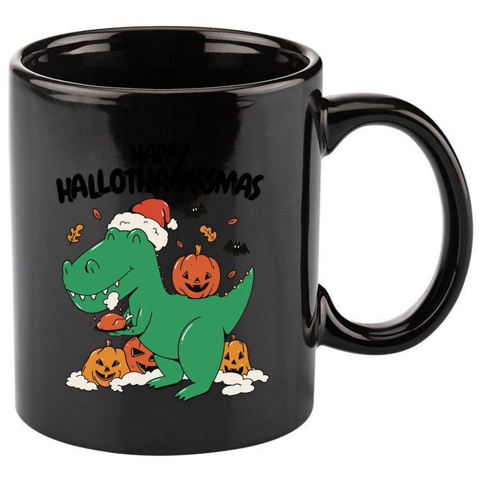 Happy Hallothanksmas Dinosaur Holiday 11oz C Handle Ceramic Mug