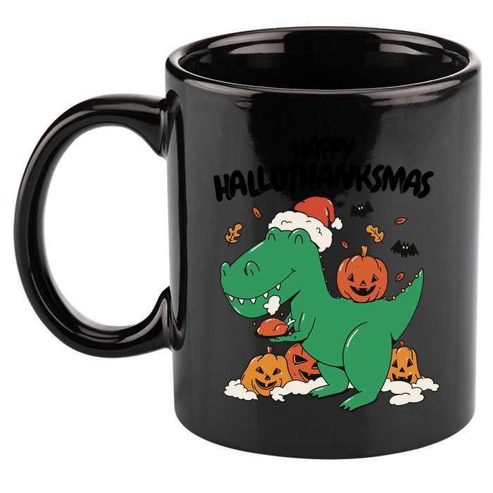 Happy Hallothanksmas Dinosaur Holiday 11oz C Handle Ceramic Mug