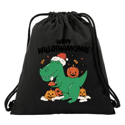 Happy Hallothanksmas Dinosaur Holiday Drawstring Bag