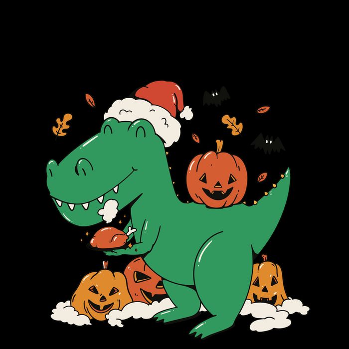 Happy Hallothanksmas Dinosaur Holiday Drawstring Bag