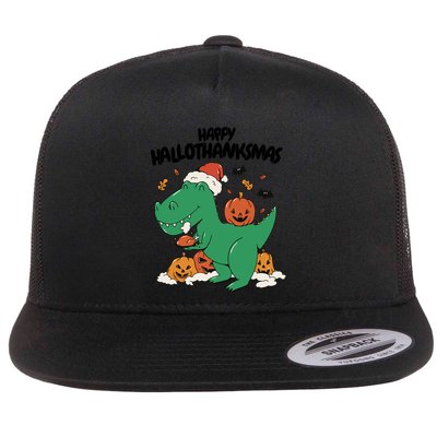 Happy Hallothanksmas Dinosaur Holiday Flatbill Hat