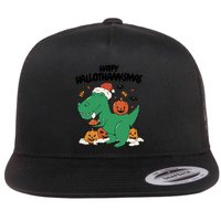Happy Hallothanksmas Dinosaur Holiday Flat Bill Trucker Hat