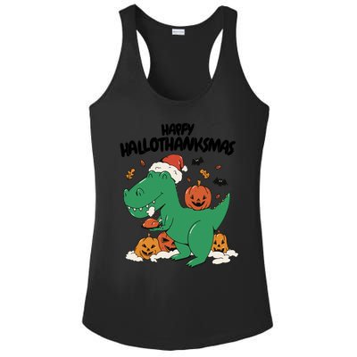 Happy Hallothanksmas Dinosaur Holiday Ladies PosiCharge Competitor Racerback Tank