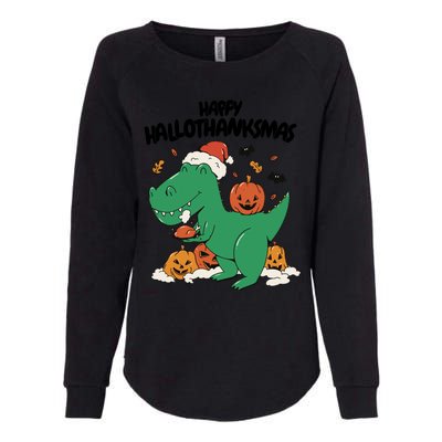 Happy Hallothanksmas Dinosaur Holiday Womens California Wash Sweatshirt