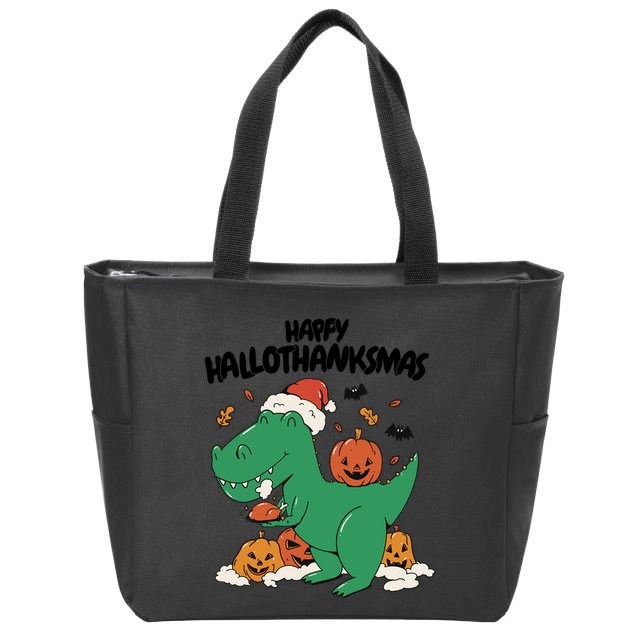 Happy Hallothanksmas Dinosaur Holiday Zip Tote Bag