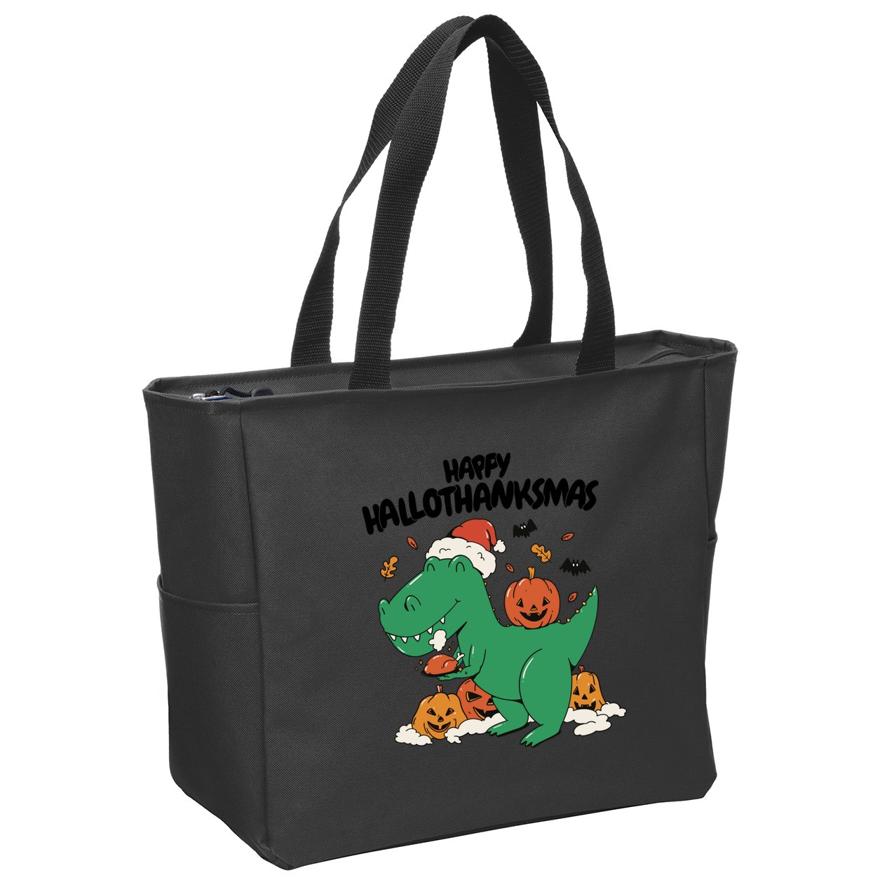 Happy Hallothanksmas Dinosaur Holiday Zip Tote Bag