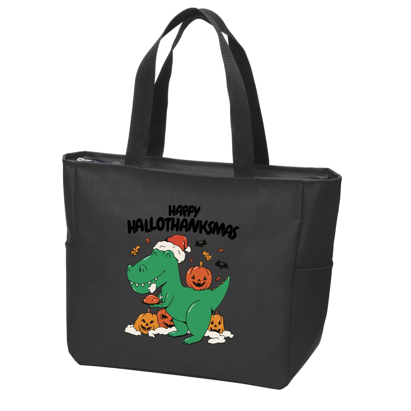 Happy Hallothanksmas Dinosaur Holiday Zip Tote Bag