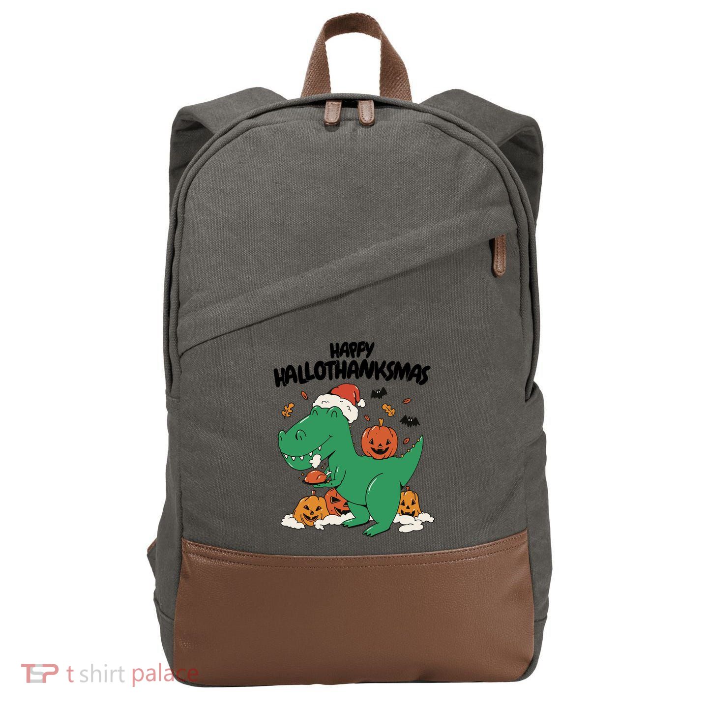 Happy Hallothanksmas Dinosaur Holiday Cotton Canvas Backpack