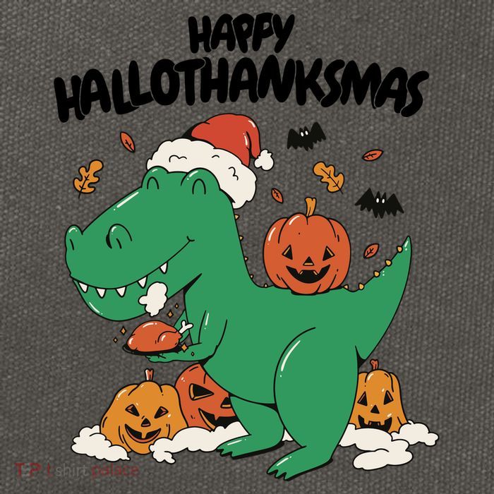 Happy Hallothanksmas Dinosaur Holiday Cotton Canvas Backpack