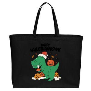 Happy Hallothanksmas Dinosaur Holiday Cotton Canvas Jumbo Tote