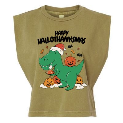 Happy Hallothanksmas Dinosaur Holiday Garment-Dyed Women's Muscle Tee