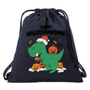 Happy Hallothanksmas Dinosaur Holiday Drawstring Bag