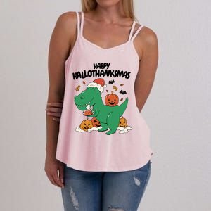 Happy Hallothanksmas Dinosaur Holiday Women's Strappy Tank