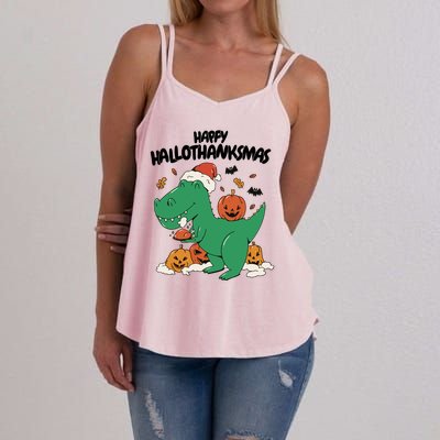 Happy Hallothanksmas Dinosaur Holiday Women's Strappy Tank