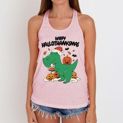 Happy Hallothanksmas Dinosaur Holiday Women's Knotted Racerback Tank