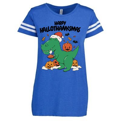 Happy Hallothanksmas Dinosaur Holiday Enza Ladies Jersey Football T-Shirt