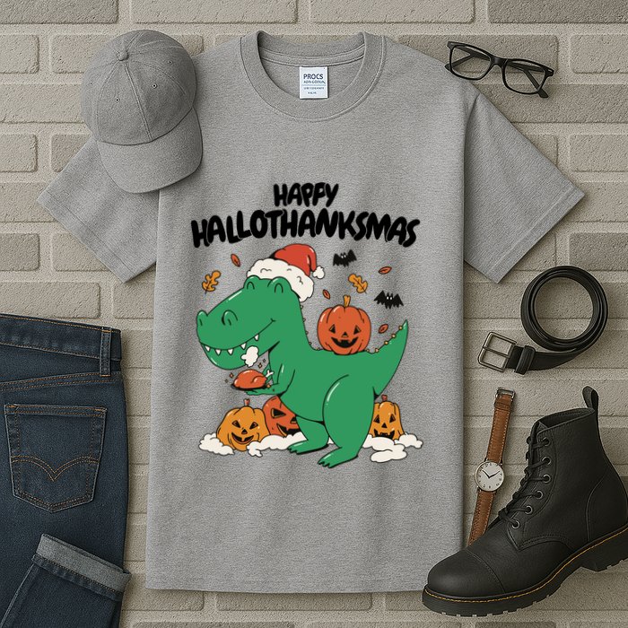 Happy Hallothanksmas Dinosaur Holiday Tall T-Shirt
