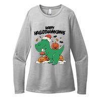 Happy Hallothanksmas Dinosaur Holiday Womens CVC Long Sleeve Shirt