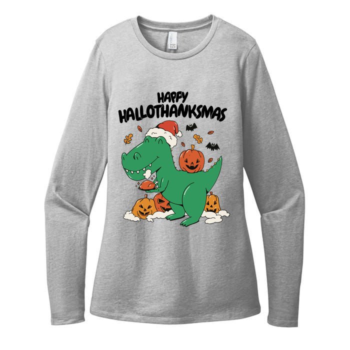 Happy Hallothanksmas Dinosaur Holiday Womens CVC Long Sleeve Shirt