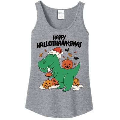 Happy Hallothanksmas Dinosaur Holiday Ladies Essential Tank