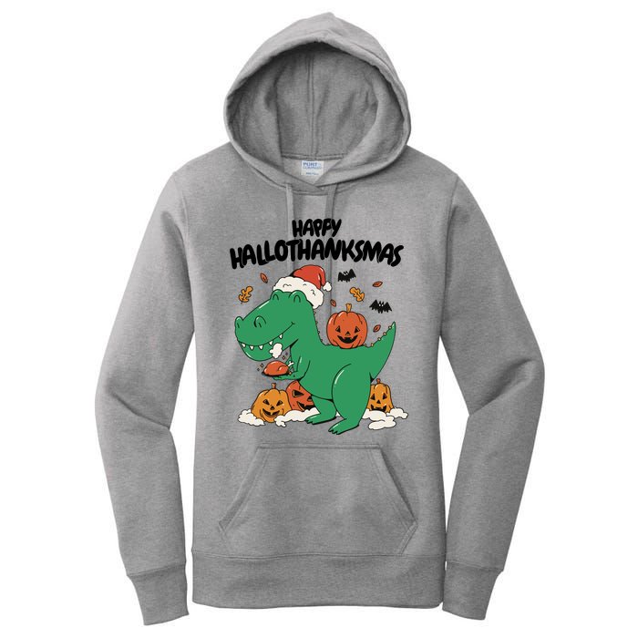 Happy Hallothanksmas Dinosaur Holiday Women's Pullover Hoodie