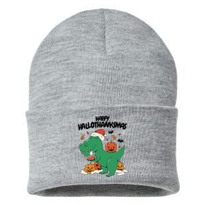 Happy Hallothanksmas Dinosaur Holiday Sustainable Knit Beanie