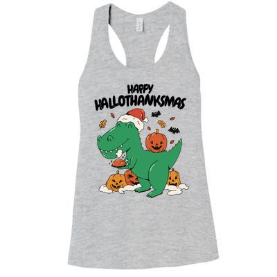 Happy Hallothanksmas Dinosaur Holiday Women's Racerback Tank