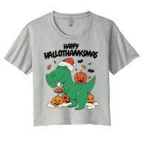 Happy Hallothanksmas Dinosaur Holiday Women's Crop Top Tee