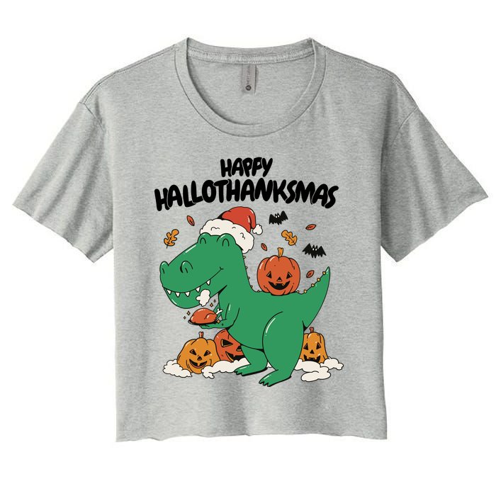 Happy Hallothanksmas Dinosaur Holiday Women's Crop Top Tee