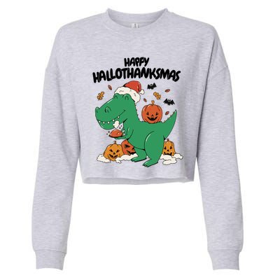 Happy Hallothanksmas Dinosaur Holiday Cropped Pullover Crew