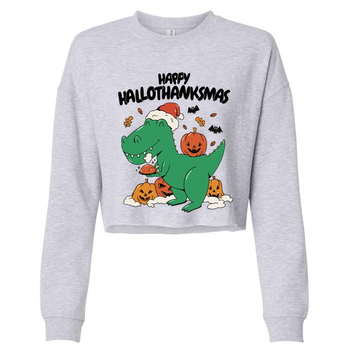 Happy Hallothanksmas Dinosaur Holiday Cropped Pullover Crew