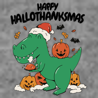 Happy Hallothanksmas Dinosaur Holiday Cropped Pullover Crew