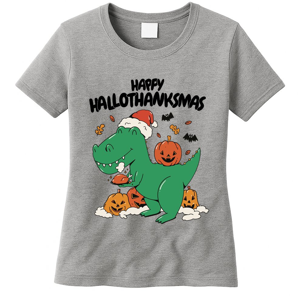 Happy Hallothanksmas Dinosaur Holiday Womens T-Shirt