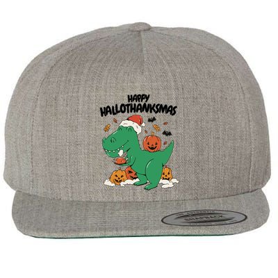 Happy Hallothanksmas Dinosaur Holiday Wool Snapback Cap