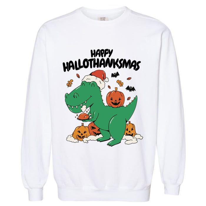 Happy Hallothanksmas Dinosaur Holiday Garment-Dyed Sweatshirt