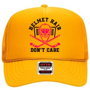 Helmet Hair DonT Care Funny Pink Hockey Mask Gift High Crown Mesh Back Trucker Hat