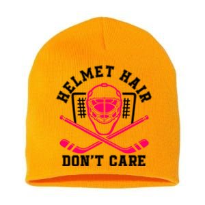 Helmet Hair DonT Care Funny Pink Hockey Mask Gift Short Acrylic Beanie