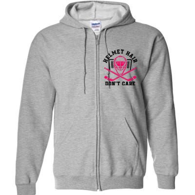 Helmet Hair DonT Care Funny Pink Hockey Mask Gift Full Zip Hoodie