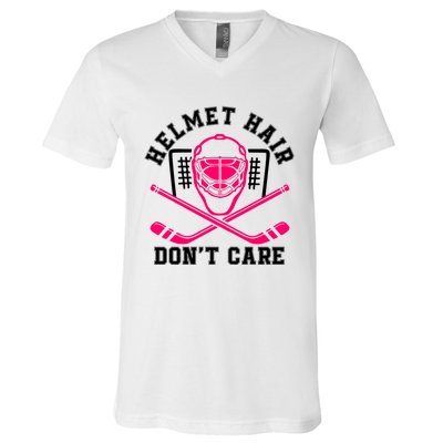 Helmet Hair DonT Care Funny Pink Hockey Mask Gift V-Neck T-Shirt