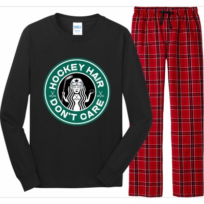 Hockey Hair Dont Care And Teen Hockey Meaningful Gift Long Sleeve Pajama Set