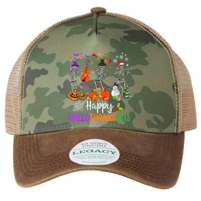Happy HalloThanksMas Dancing Skeleton Halloween Thanksgiving Legacy Tie Dye Trucker Hat