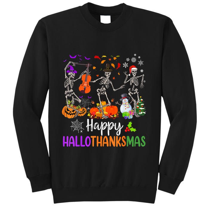 Happy HalloThanksMas Dancing Skeleton Halloween Thanksgiving Sweatshirt