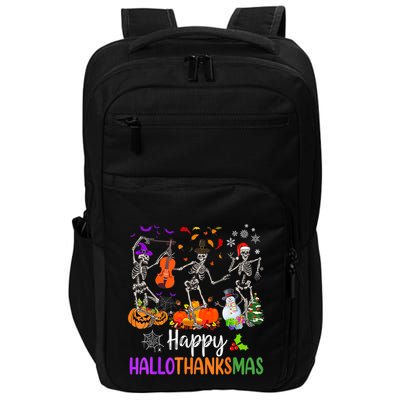 Happy HalloThanksMas Dancing Skeleton Halloween Thanksgiving Impact Tech Backpack