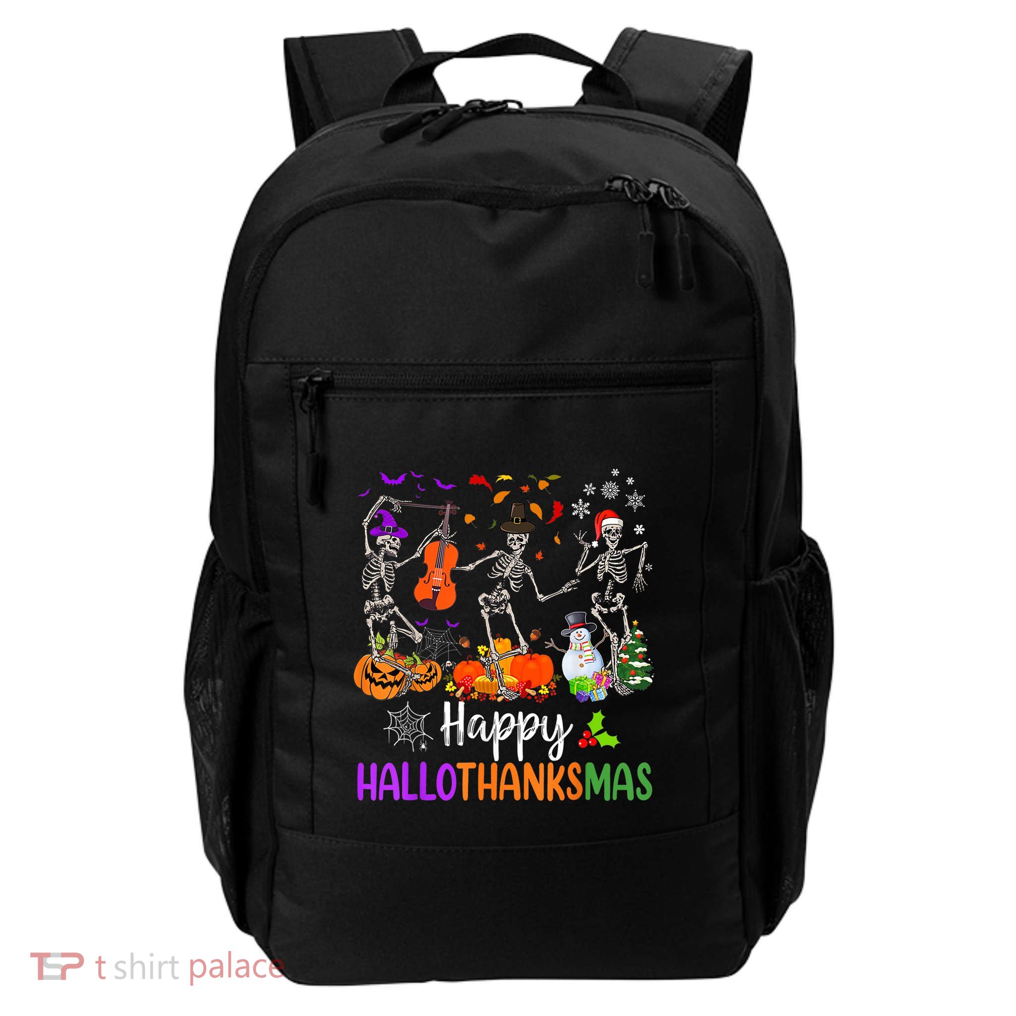 Happy HalloThanksMas Dancing Skeleton Halloween Thanksgiving Backpack