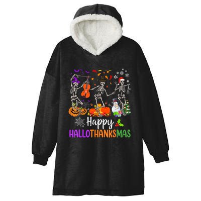 Happy HalloThanksMas Dancing Skeleton Halloween Thanksgiving Hooded Wearable Blanket