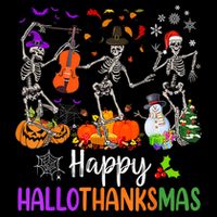 Happy HalloThanksMas Dancing Skeleton Halloween Thanksgiving Drawstring Bag